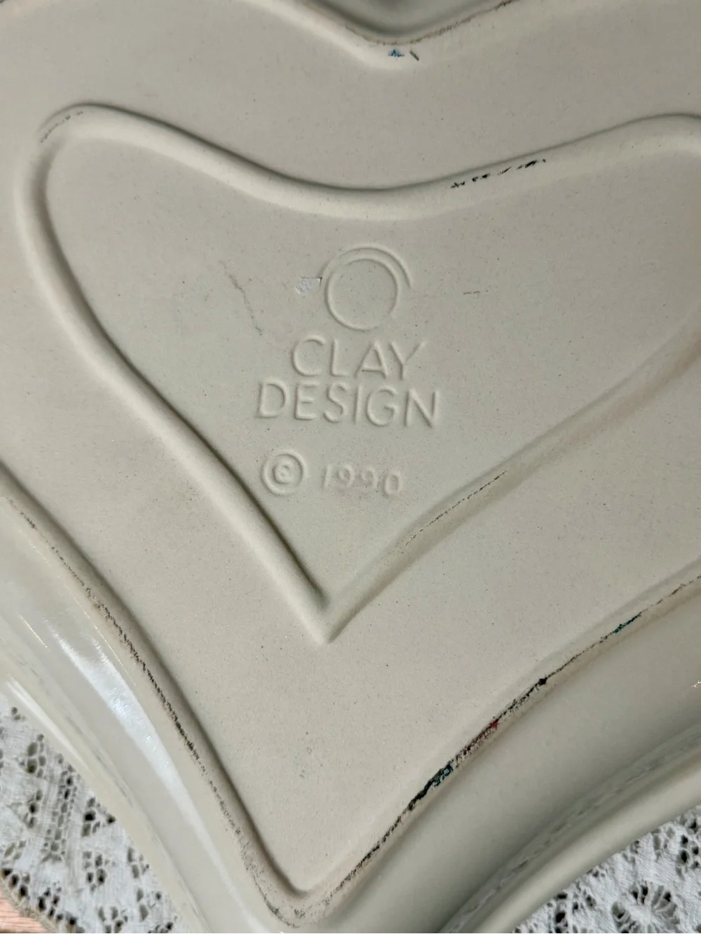 Vintage 1990 Heart-Shaped Ceramic Wall Plate with Hand-Painted Floral Design